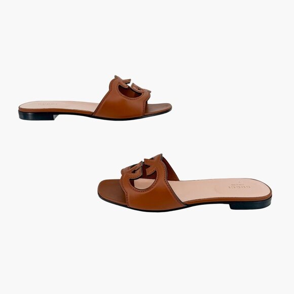 Gucci Cosmos Interlocking G Cutout Slide Sandals Brown Size 38 US 8 Women's - Picture 8 of 15